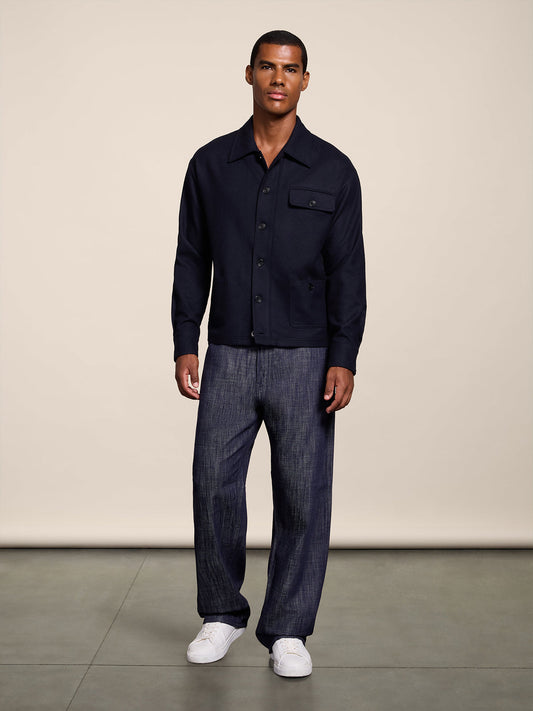 REGULAR FIT OVERSHIRT IN NIGHT BLU FLANEL - NIGHT BLUE - Check Active | Pence 1979