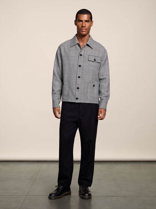 REGULAR FIT OVERSHIRT IN BLACK AND WHITE WOOL - BLACK AND WHITE  - Check Active | Pence 1979