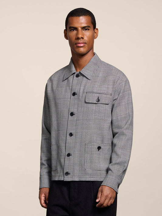 REGULAR FIT OVERSHIRT IN BLACK AND WHITE WOOL - BLACK AND WHITE  - Check Active | Pence 1979