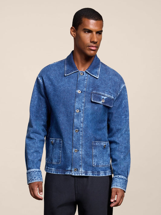 REGULAR FIT OVERSHIRT IN MARBLE BLUE DENIM - MARBLE BLUE - Check Active | Pence 1979