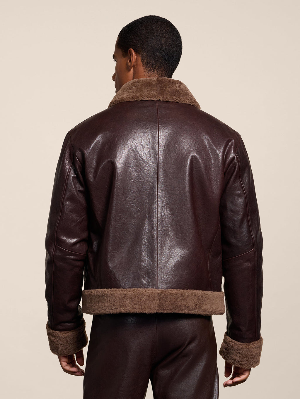 REGULAR FIT MAHOGANY SHEARLING JACKET WITH CENTRAL ZIP - MAHOGANY - Check Active | Pence 1979
