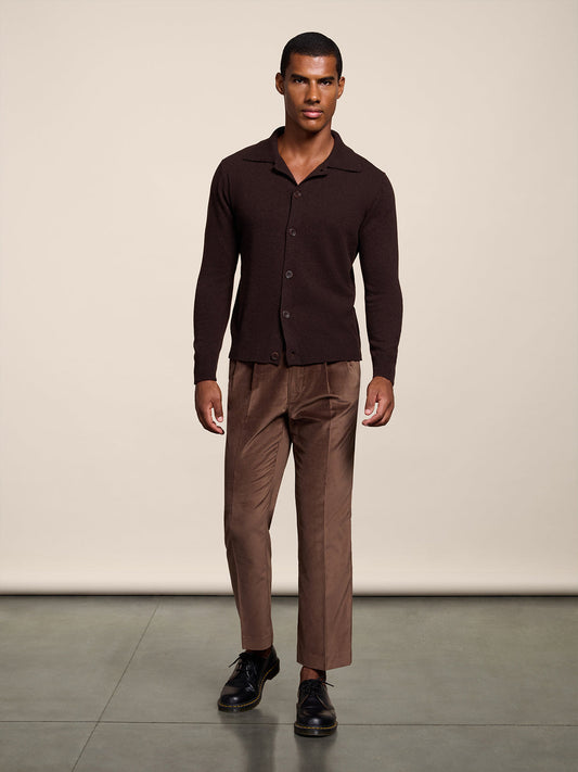 REGULAR FIT POLO SHIRT IN MAHOGANY WOOL - MAHOGANY - Check Active | Pence 1979