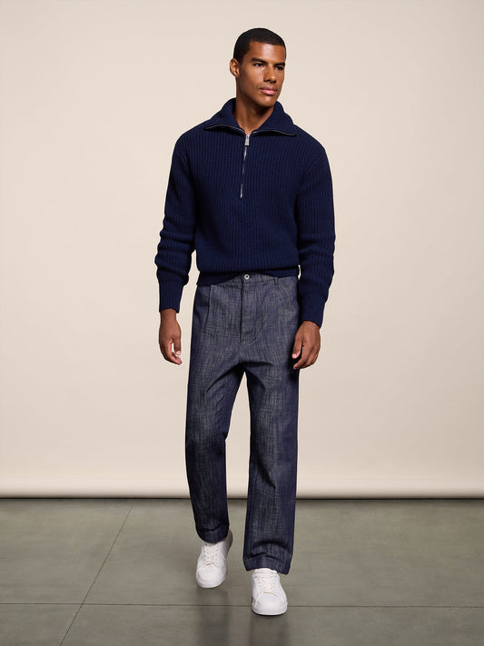 REGULAR FIT PRUSSIAN BLUE WOOL SWEATSHIRT - PRUSSIAN BLUE - Check Active | Pence 1979