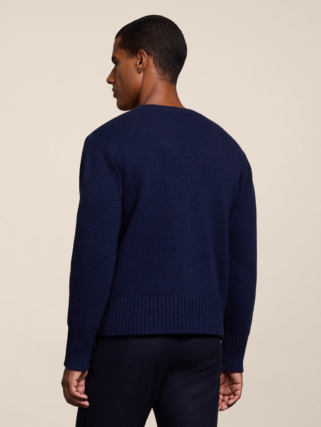 REGULAR FIT PRUSSIAN BLUE WOOL CREW-NECK SWEATER WITH BREAST POCKET - PRUSSIAN BLUE - Check Active | Pence 1979