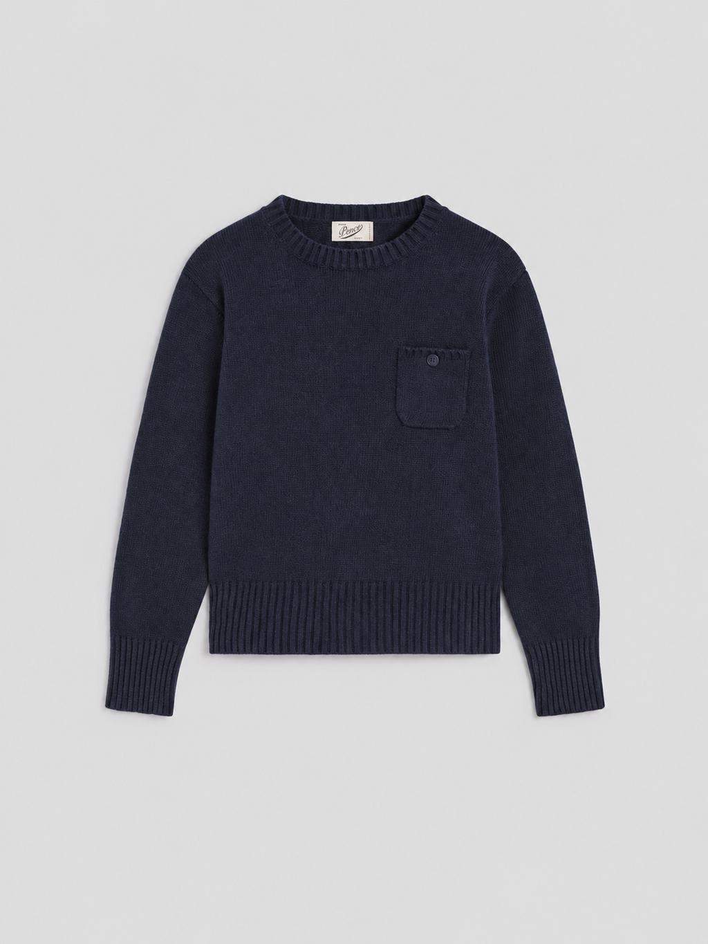 REGULAR FIT PRUSSIAN BLUE WOOL CREW-NECK SWEATER WITH BREAST POCKET - PRUSSIAN BLUE - Check Active | Pence 1979