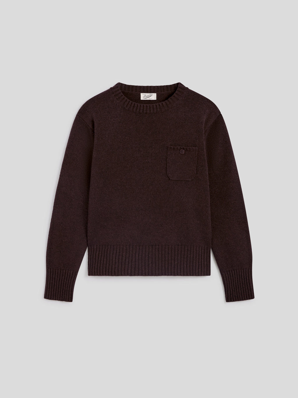 REGULAR FIT MAHOGANY WOOL CREW-NECK SWEATER WITH BREAST POCKET - MAHOGANY - Check Active | Pence 1979