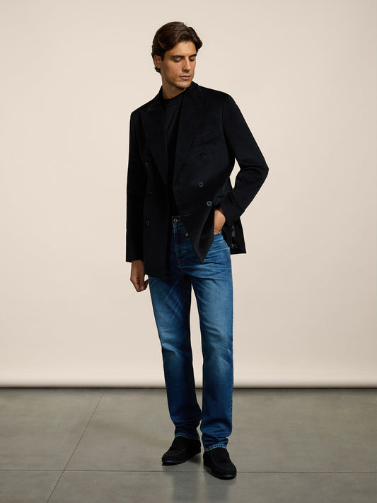 PANTALONE 5 TASCHE DA UOMO IN DENIM COMFORT BLU MEDIO, REGULAR FIT - MEDIUM DENIM BLUE  - Abbigliamento Uomo | Pence 1979