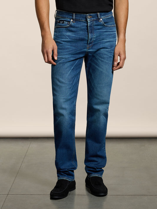 PANTALONE 5 TASCHE DA UOMO IN DENIM COMFORT BLU MEDIO, REGULAR FIT - MEDIUM DENIM BLUE  - Abbigliamento Uomo | Pence 1979