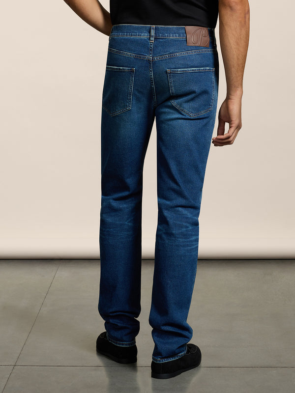 PANTALONE 5 TASCHE DA UOMO IN DENIM COMFORT BLU MEDIO, REGULAR FIT - MEDIUM DENIM BLUE  - Abbigliamento Uomo | Pence 1979