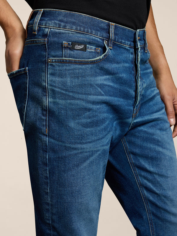 PANTALONE 5 TASCHE DA UOMO IN DENIM COMFORT BLU MEDIO, REGULAR FIT - MEDIUM DENIM BLUE  - Abbigliamento Uomo | Pence 1979