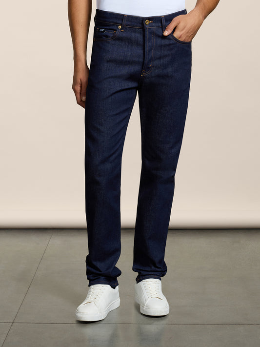 PANTALONE 5 TASCHE DA UOMO IN DENIM COMFORT BLU SCURO, REGULAR FIT - DARK DENIM BLUE  - Abbigliamento Uomo | Pence 1979