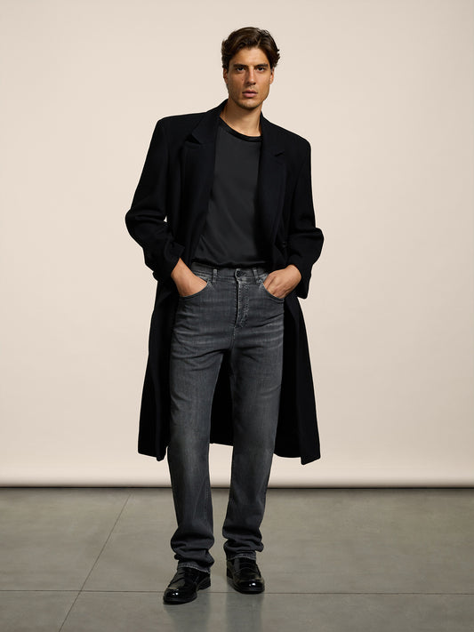 PANTALONE 5 TASCHE DA UOMO IN DENIM COMFORT NERO LAVAGNA,LOOSE FIT - LAVA GRIGIO DENIM - Abbigliamento Uomo | Pence 1979