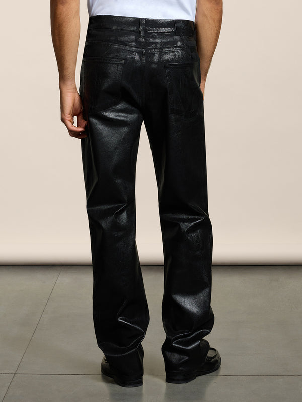 PANTALONE 5 TASCHE DA UOMO LOOSE FIT IN DENIM CON SPALMATURA METALLICA COLORE NERO - NERO - Abbigliamento Uomo | Pence 1979