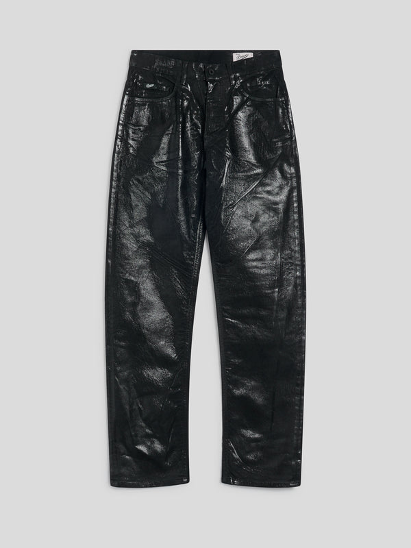 PANTALONE 5 TASCHE DA UOMO LOOSE FIT IN DENIM CON SPALMATURA METALLICA COLORE NERO - NERO - Abbigliamento Uomo | Pence 1979