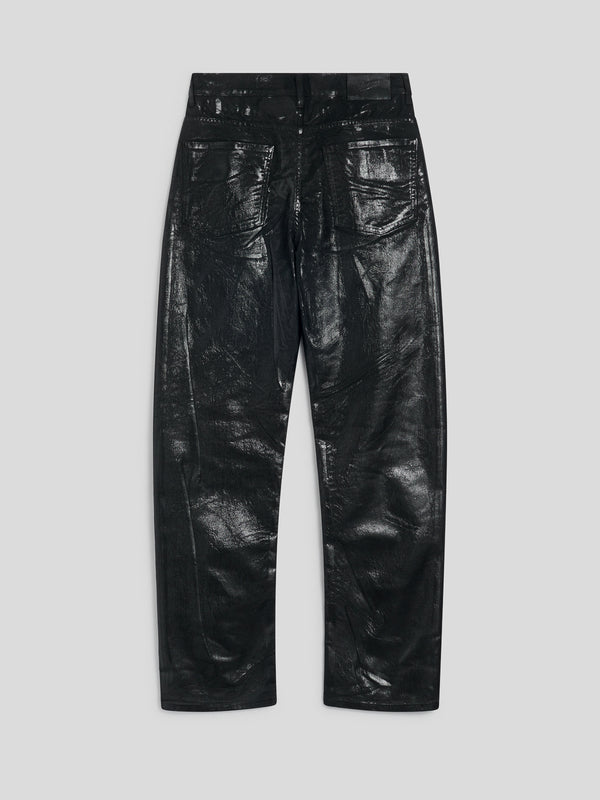 PANTALONE 5 TASCHE DA UOMO LOOSE FIT IN DENIM CON SPALMATURA METALLICA COLORE NERO - NERO - Abbigliamento Uomo | Pence 1979