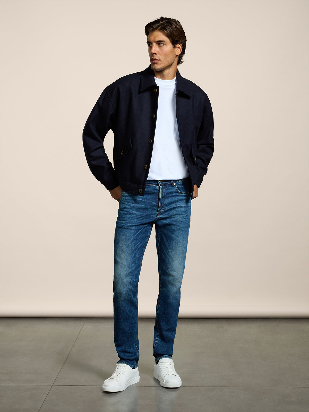 PANTALONE 5 TASCHE DA UOMO IN DENIM COMFORT BLU MEDIO, SLIM FIT