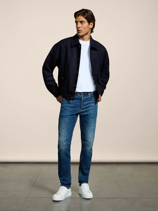 PANTALONE 5 TASCHE DA UOMO IN DENIM COMFORT BLU MEDIO, SLIM FIT - MEDIUM DENIM BLUE  - Abbigliamento Uomo | Pence 1979