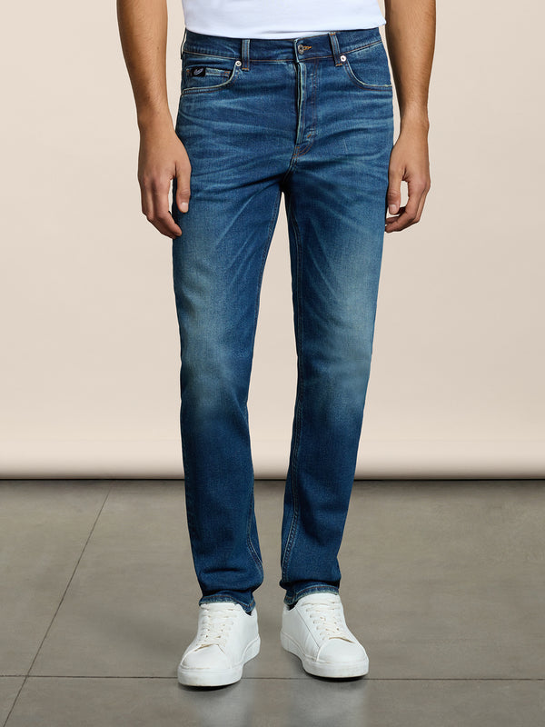 PANTALONE 5 TASCHE DA UOMO IN DENIM COMFORT BLU MEDIO, SLIM FIT - MEDIUM DENIM BLUE  - Abbigliamento Uomo | Pence 1979
