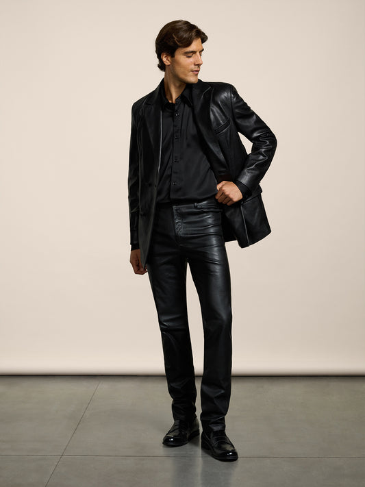 PANTALONE 5 TASCHE DA UOMO SLIM FIT IN PELLE D'AGNELLO COLORE NERO - NERO - Abbigliamento Uomo | Pence 1979