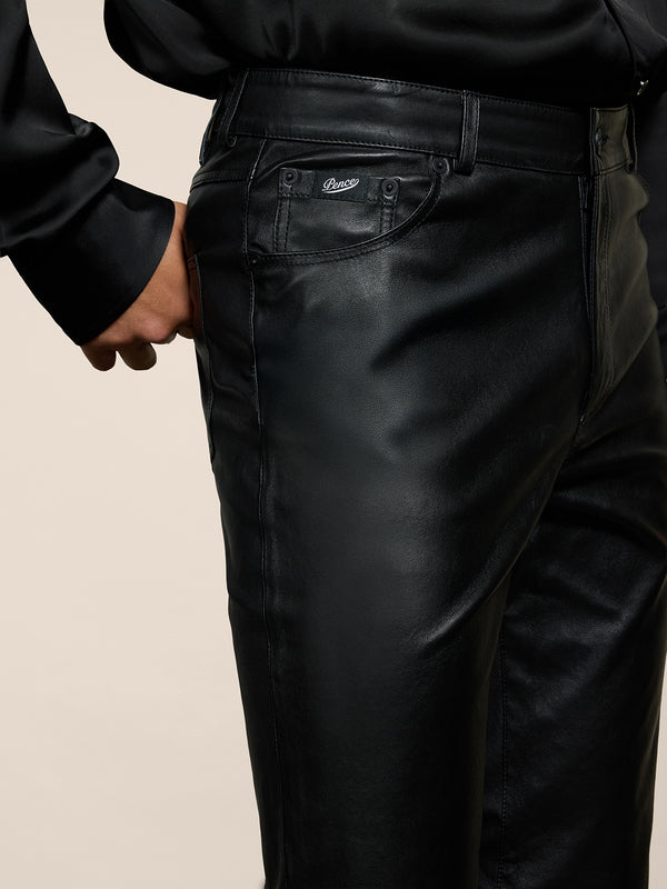 PANTALONE 5 TASCHE DA UOMO SLIM FIT IN PELLE D'AGNELLO COLORE NERO - NERO - Abbigliamento Uomo | Pence 1979