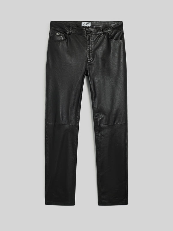 PANTALONE 5 TASCHE DA UOMO SLIM FIT IN PELLE D'AGNELLO COLORE NERO - NERO - Abbigliamento Uomo | Pence 1979