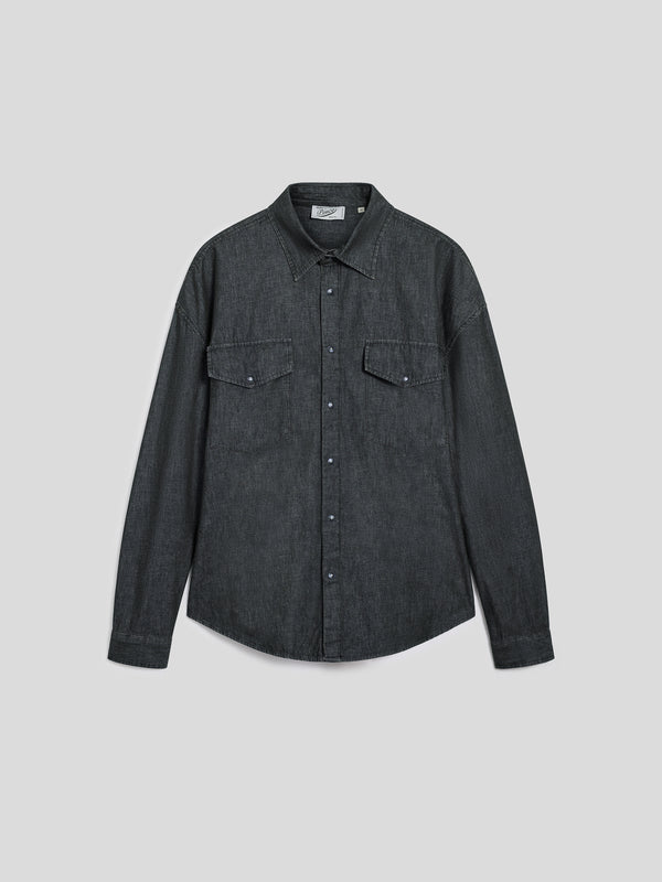 CAMICIA DA UOMO CON VESTIBILITA' OVER, TASCHE CON PATTINA APPLICATE, MANICHE LUNGHE COLORE NERO - BLACK - Abbigliamento Uomo | Pence 1979