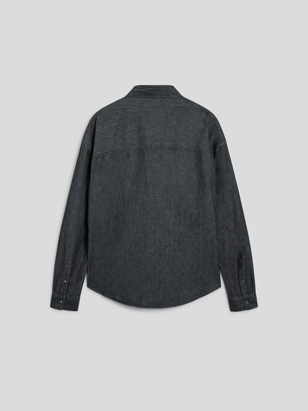 CAMICIA DA UOMO CON VESTIBILITA' OVER, TASCHE CON PATTINA APPLICATE, MANICHE LUNGHE COLORE NERO - BLACK - Abbigliamento Uomo | Pence 1979