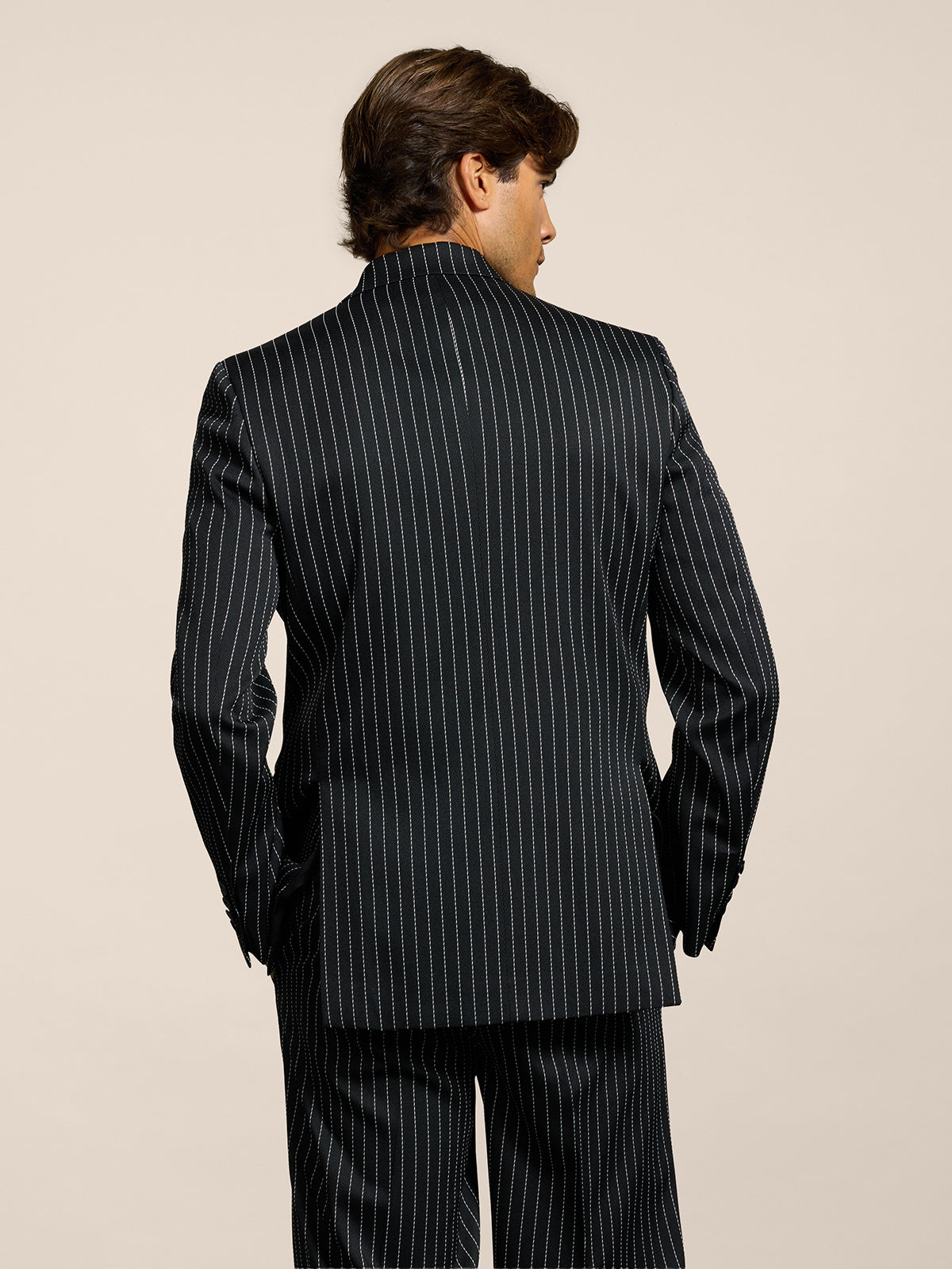 BLAZER DOPPIOPETTO DA UOMO REVERS LANCIA REGULAR FIT IN GESSATO FONDO NERO RIGA BIANCA