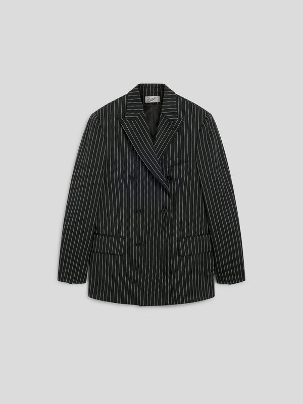 BLAZER DOPPIOPETTO DA UOMO REVERS LANCIA REGULAR FIT IN GESSATO FONDO NERO RIGA BIANCA - NERO/BIANCO PINSTRIPE - Abbigliamento Uomo | Pence 1979