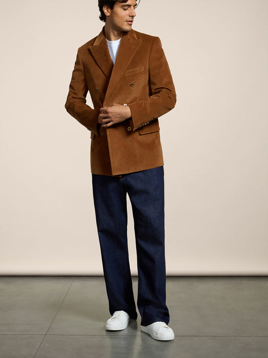 BLAZER DOPPIOPETTO DA UOMO REVERS LANCIA REGULAR FIT IN VELLUTO COLORE CARAMELLO SCURO - DARK CARAMEL - Abbigliamento Uomo | Pence 1979
