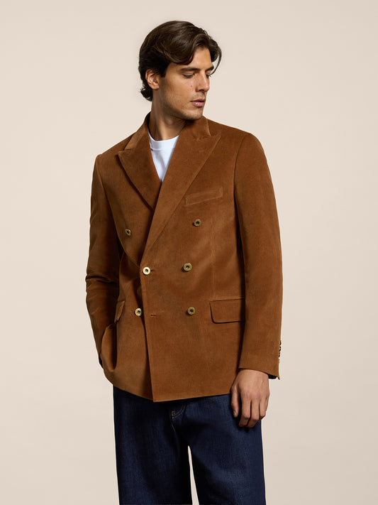 BLAZER DOPPIOPETTO DA UOMO REVERS LANCIA REGULAR FIT IN VELLUTO COLORE CARAMELLO SCURO - DARK CARAMEL - Abbigliamento Uomo | Pence 1979