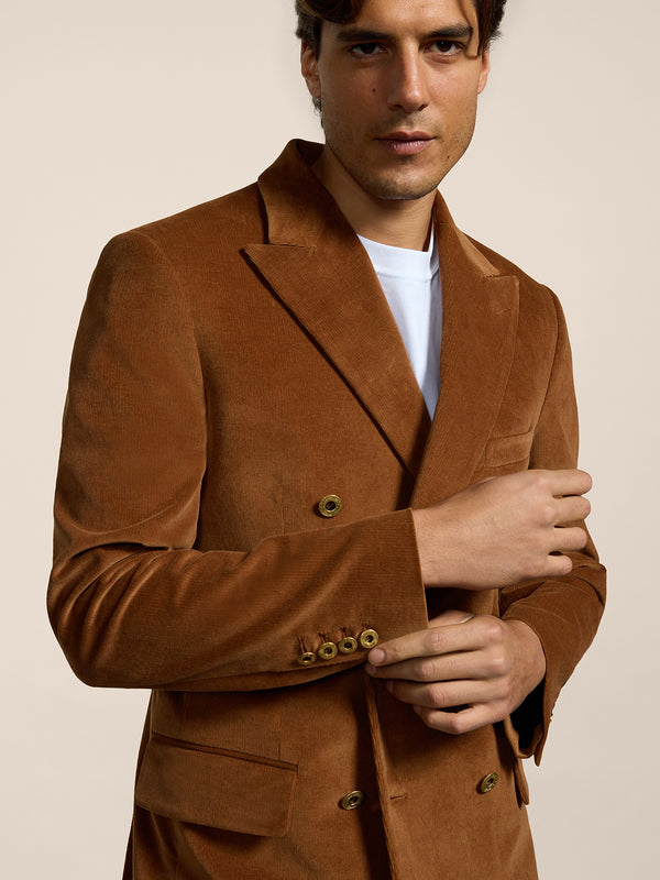 BLAZER DOPPIOPETTO DA UOMO REVERS LANCIA REGULAR FIT IN VELLUTO COLORE CARAMELLO SCURO - DARK CARAMEL - Abbigliamento Uomo | Pence 1979
