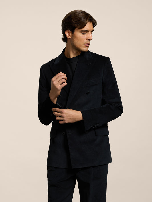 BLAZER DOPPIOPETTO DA UOMO REVERS LANCIA REGULAR FIT IN VELLUTO COLORE NERO - NERO - Abbigliamento Uomo | Pence 1979