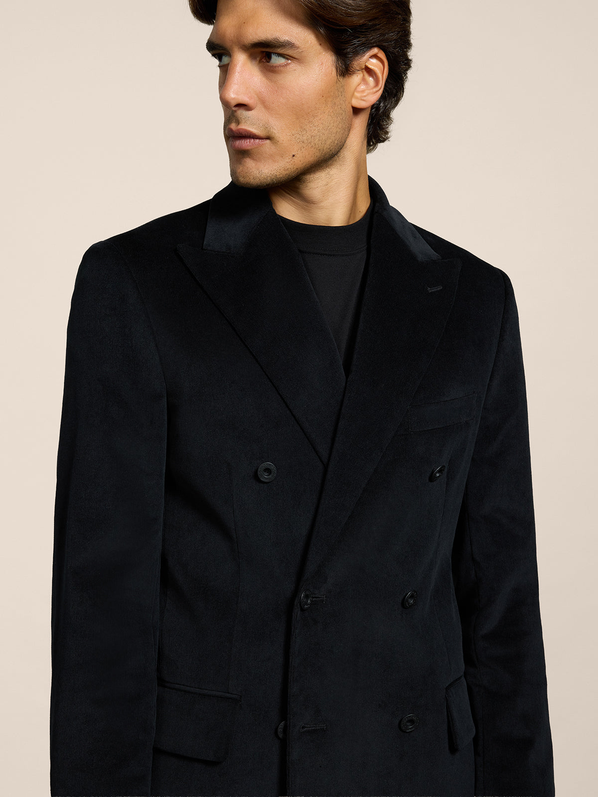 BLAZER DOPPIOPETTO DA UOMO REVERS LANCIA REGULAR FIT IN VELLUTO COLORE NERO