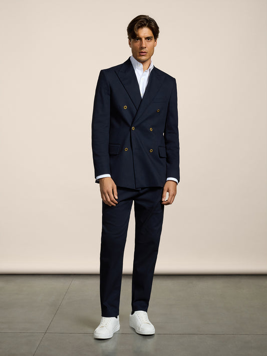 BLAZER DOPPIOPETTO DA UOMO REVERS LANCIA REGULAR FIT IN RASATELLO DI COTONE BLU - BLUE - Abbigliamento Uomo | Pence 1979