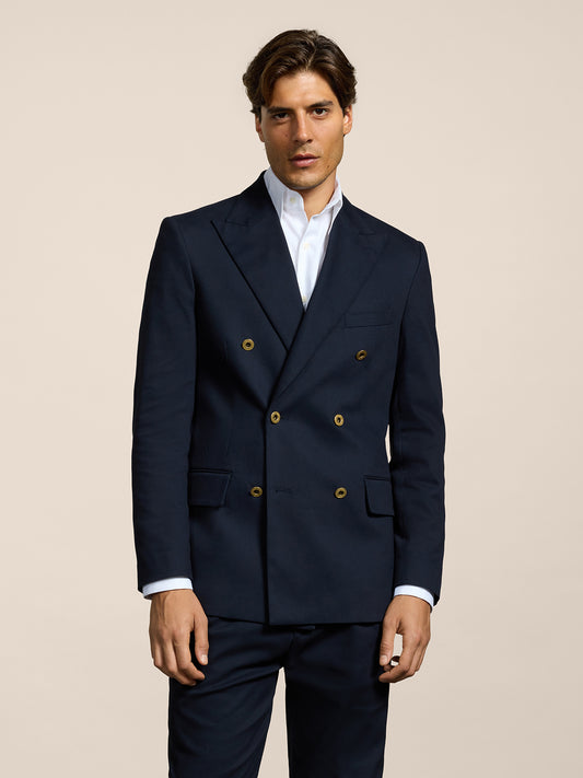 BLAZER DOPPIOPETTO DA UOMO REVERS LANCIA REGULAR FIT IN RASATELLO DI COTONE BLU - BLUE - Abbigliamento Uomo | Pence 1979