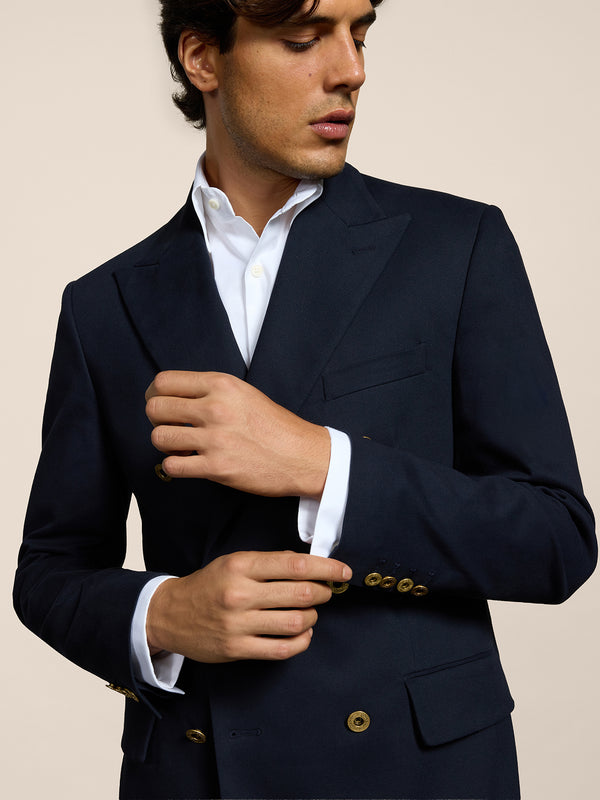 BLAZER DOPPIOPETTO DA UOMO REVERS LANCIA REGULAR FIT IN RASATELLO DI COTONE BLU - BLUE - Abbigliamento Uomo | Pence 1979