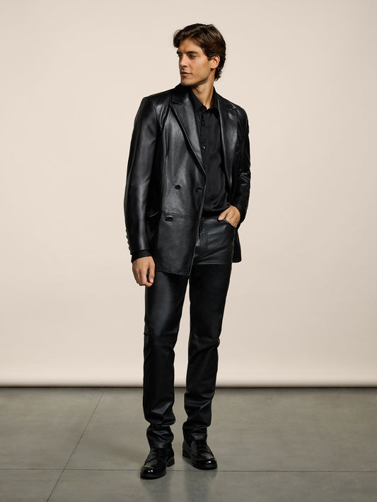 BLAZER DOPPIOPETTO DA UOMO REVERS LANCIA REGULAR FIT IN PELLE D'AGNELLO COLORE NERO - NERO - Abbigliamento Uomo | Pence 1979