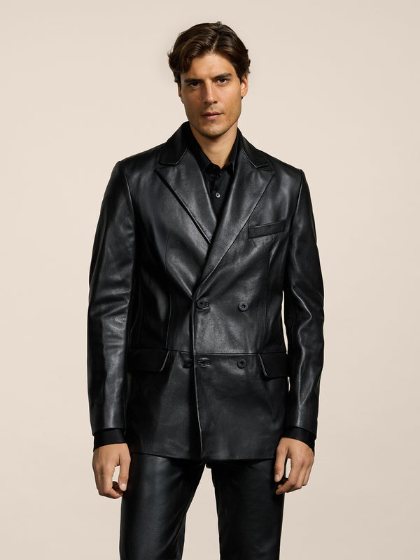 BLAZER DOPPIOPETTO DA UOMO REVERS LANCIA REGULAR FIT IN PELLE D'AGNELLO COLORE NERO - NERO - Abbigliamento Uomo | Pence 1979