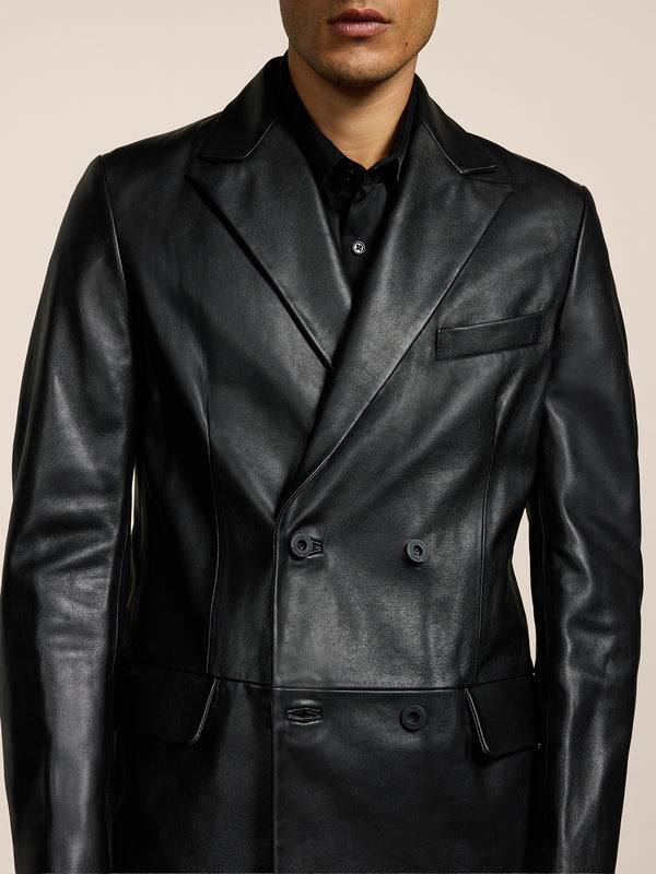 BLAZER DOPPIOPETTO DA UOMO REVERS LANCIA REGULAR FIT IN PELLE D'AGNELLO COLORE NERO - NERO - Abbigliamento Uomo | Pence 1979