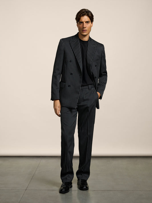 PANTALONE CHINOS DA UOMO REGULAR FIT IN GESSATO FONDO NERO E RIGA BIANCA - NERO/BIANCO PINSTRIPE - Abbigliamento Uomo | Pence 1979