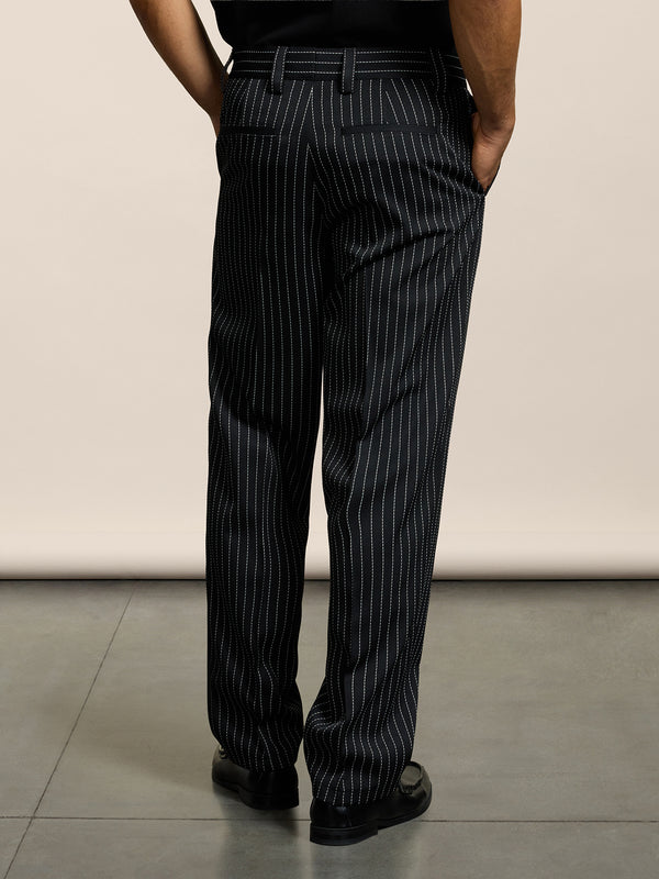 PANTALONE CHINOS DA UOMO REGULAR FIT IN GESSATO FONDO NERO E RIGA BIANCA - NERO/BIANCO PINSTRIPE - Abbigliamento Uomo | Pence 1979