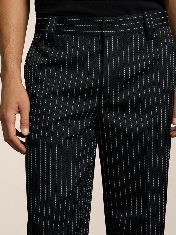PANTALONE CHINOS DA UOMO REGULAR FIT IN GESSATO FONDO NERO E RIGA BIANCA - NERO/BIANCO PINSTRIPE - Abbigliamento Uomo | Pence 1979