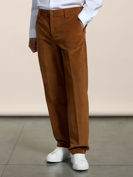 PANTALONE CHINOS DA UOMO REGULAR FIT IN VELLUTO COLORE CARAMELLO SCURO - DARK CARAMEL - Abbigliamento Uomo | Pence 1979