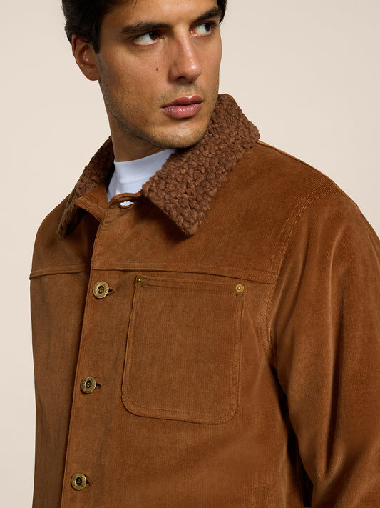 GIUBBINO DA UOMO RELAXED FIT IN VELLUTO A COSTE CON INTERNO TEDDY COLORE CARAMELLO SCURO - DARK CARAMEL - Abbigliamento Uomo | Pence 1979