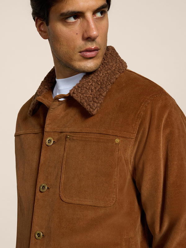 GIUBBINO DA UOMO RELAXED FIT IN VELLUTO A COSTE CON INTERNO TEDDY COLORE CARAMELLO SCURO - DARK CARAMEL - Abbigliamento Uomo | Pence 1979