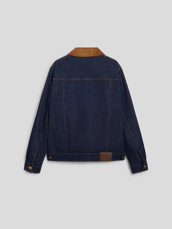 GIACCA DA UOMO REGULAR FIT IN DENIM COMFORT BLU, COLLETTO IN VELLUTO A COSTE MARRONE - DARK DENIM BLUE  - Abbigliamento Uomo | Pence 1979