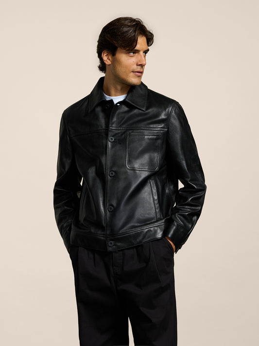GIUBBINO DA UOMO REGULAR FIT IN PELLE D'AGNELLO COLORE NERO - NERO - Abbigliamento Uomo | Pence 1979