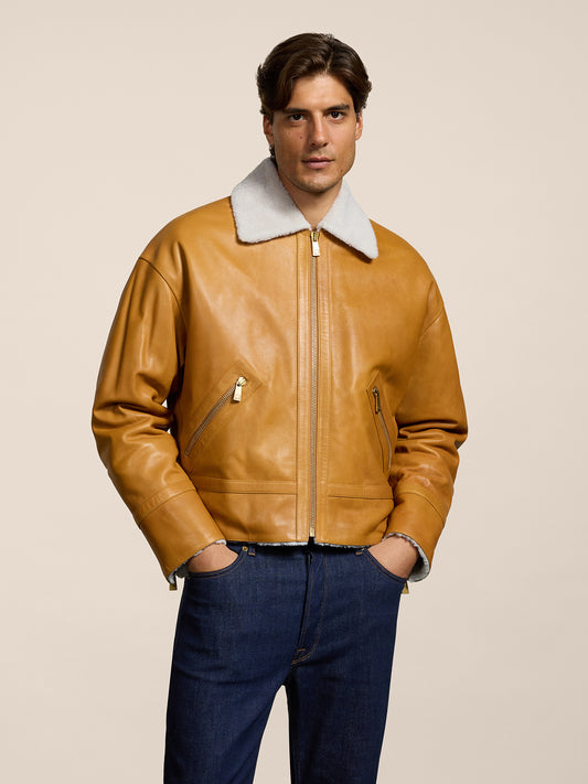 GIUBBINO DA UOMO COMFORT FIT CON INTERNO IN SHEARLING COLORE CARAMELLO - CARAMEL - Abbigliamento Uomo | Pence 1979