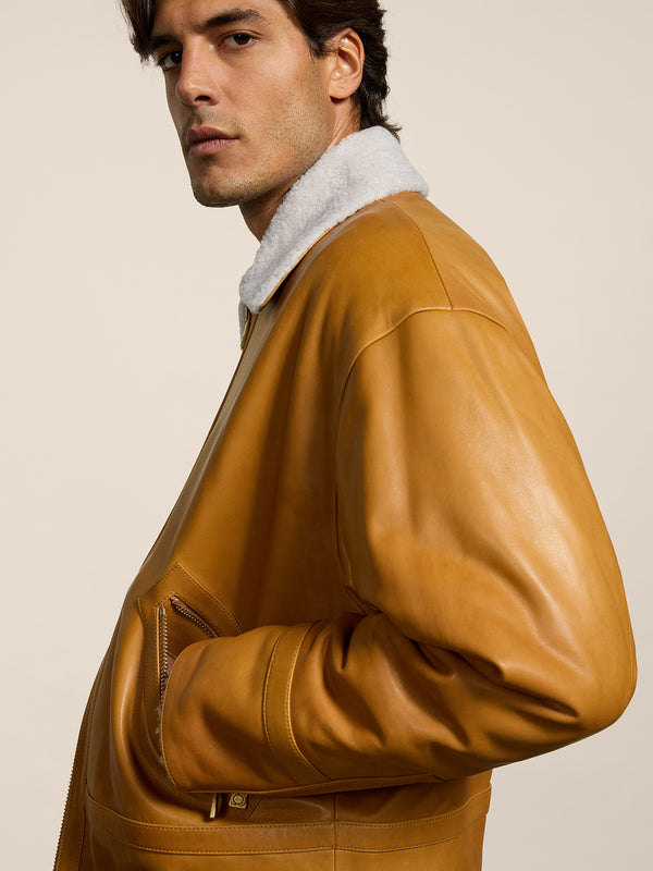 GIUBBINO DA UOMO COMFORT FIT CON INTERNO IN SHEARLING COLORE CARAMELLO - CARAMEL - Abbigliamento Uomo | Pence 1979